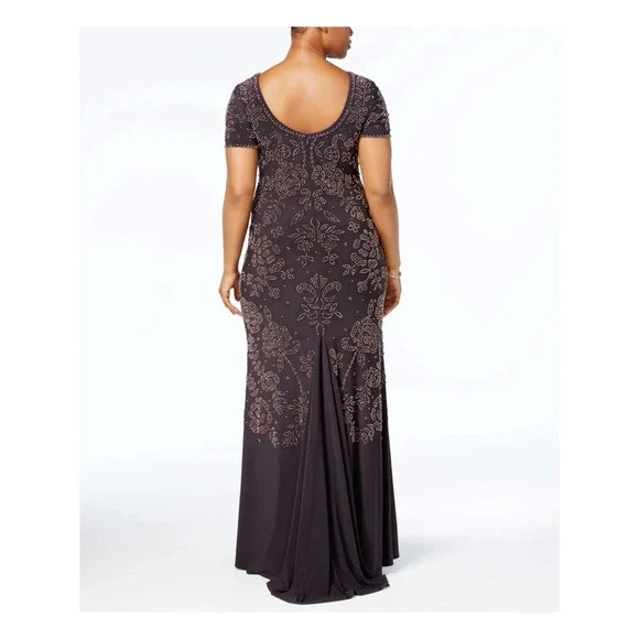 Betsy & Adam Beaded Gown Cognac Black Tie Formal MOTB Gala Old Money Elegant 14W - Picture 2 of 14
